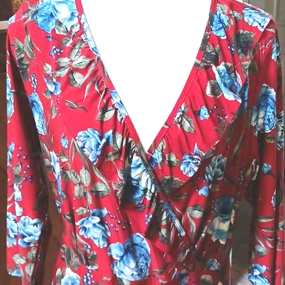 GILLI Unique Designed Floral Multi-Colored Asymmetric Ruffled Dress Plus Size 1X